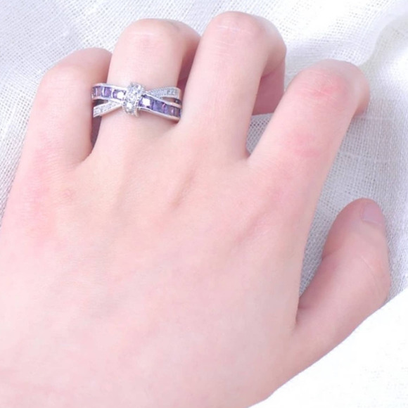 NEW S925 Amethyst Crossover Ring - Picture 6 of 6